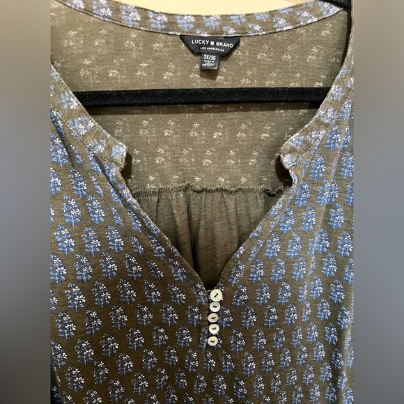 Lucky Brand 3X Micro Floral Henley Peasant Top Popover Boho Artsy Cotton Modal - Picture 5 of 8